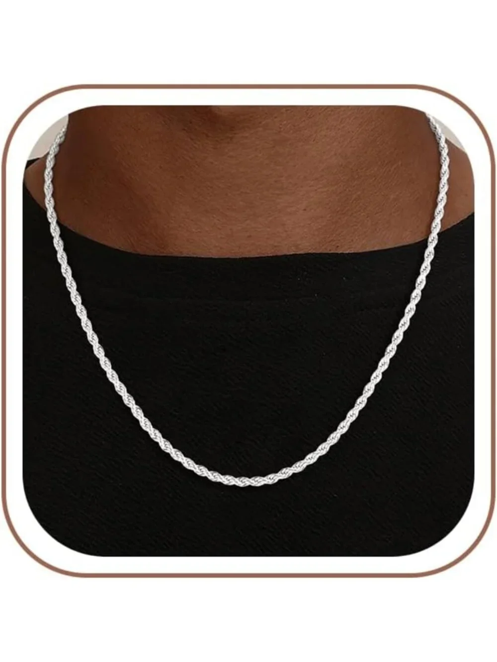 Men's S925 Sterling Silver Rope Chain Necklace - 3mm/4mm Stylish Accessory